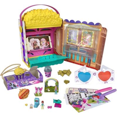 Polly Pocket Un-Box-It Playset, Popcorn Shaped Box Opens to a Movie Theater Adventure