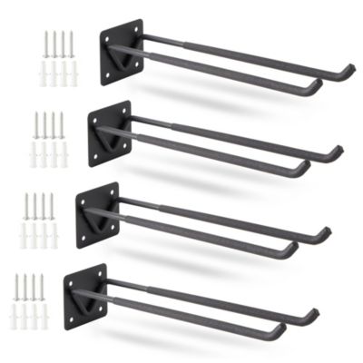 Built Industrial 4 Pack Heavy Duty Hooks for Garage Wall Organizer Rack, 12-Inch Steel Utility Tool Hangers for Holding Shovels, Ladders, Bikes, Chairs (Black)