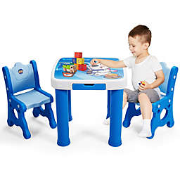 Gymax Kids Table & 2 Chairs Set Adjustable Activity Play Desk w/Storage Drawer