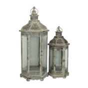 Cheungs Home Indoor Decorative Hexagonal Metal Framed Lantern with Glass Panels - Set of 2, Brown