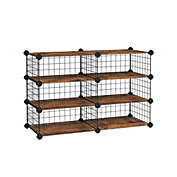 SONGMICS 6-Tier Shoe Rack with Plastic Panels, Storage Organizer, Portable Cube Shoe Organizer for 24 Pairs, Expandable Modular DIY Storage Shelf, Closet Divider, Rustic Brown and Black