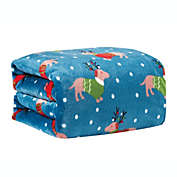 Kate Aurora Blue Christmas Reindeer Puppies Ultra Soft & Plush Accent Throw Blanket - 50 in. W x 60 in. L