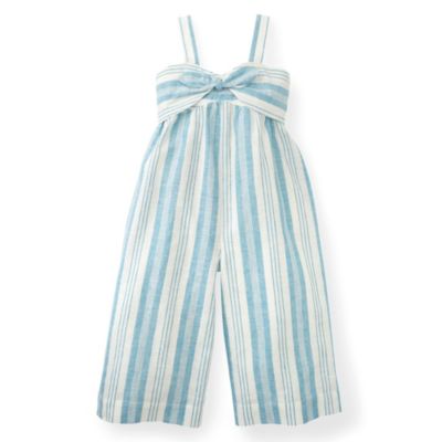 Hope & Henry Girls&#39; Bow Front Wide Leg Jumpsuit (Blue Striped, 12-18 Months)
