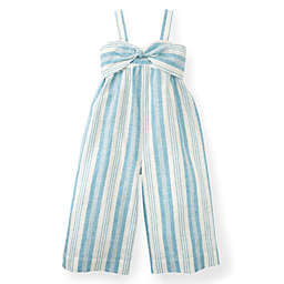 Hope & Henry Girls' Bow Front Wide Leg Jumpsuit (Blue Striped, 12-18 Months)