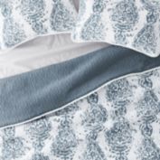 Quilt Coverlet Set All Season Patterned Reversible Microfiber Ultra Soft Bedding   Heart & Home   3-Piece Full/Queen - Classic Damask Dusk Blue