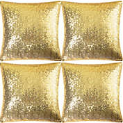 PiccoCasa 4 Pcs Sequin Throw Pillow Covers, Glitzy Decorative Cushion Cover, Shiny Sparkling Satin Square Pillowcase Cover for Livingroom Decor Wedding Party, Gold, 18"x18"