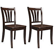 CorLiving Dillon Cappuccino Stained Solid Wood Dining Chairs with Curved Vertical Slat Backrest