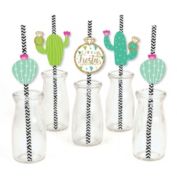 Big Dot of Happiness Final Fiesta - Paper Straw Decor - Last Fiesta Bachelorette Party Striped Decorative Straws - Set of 24