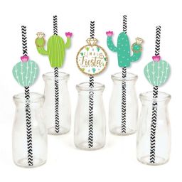 Big Dot of Happiness Final Fiesta - Paper Straw Decor - Last Fiesta Bachelorette Party Striped Decorative Straws - Set of 24