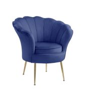 Saltoro Sherpi Lotus 34 Inch Barrel Accent Chair with Scalloped Back, Padded, Blue Velvet-