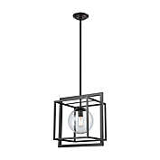 Contemporary Home Living 15.5" Black Metal Cage with Clear Glass Hanging 1-Light Pendant Ceiling Light Fixture