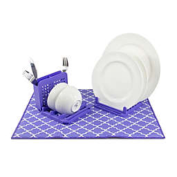 Grand Fusion Dish Drying Rack and Ultra Absorbent Microfiber Mat, Lavender Trellis