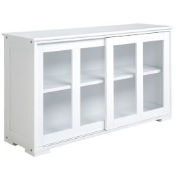HOMCOM Modern Kitchen Sideboard, Stackable Storage Cabinet, Sliding Glass Door Console, Cupboard Serving Buffet for Kitchen & Dining Room, White