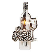 Ganz Silver Wine Bottle and Grapes Plug In Night Light 4.75 Inch