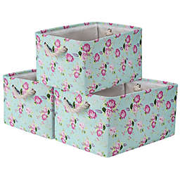 Unique Bargains Foldable Storage Basket Fabric Floral Box with Handles, 3-Pack