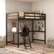 Flash Furniture Riley Loft Bed Frame with Desk, Twin Size Wooden Bed Frame with Protective Guard Rails & Ladder for Kids and Teens - Espresso