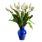 Nearly Natural 22" Dutch Tulip Artificial Arrangement in Blue Colored Vase