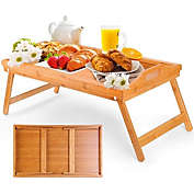 Infinity Merch 20.5"x12.2" Foldable Bamboo Serving Tray Table with Adjustable Legs
