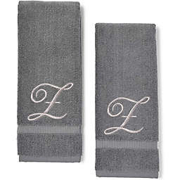Juvale Monogrammed Hand Towels, Letter Z Embroidered Gift (16 x 30 in, Grey, Set of 2)