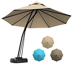Costway 11 Feet Outdoor Cantilever Hanging Umbrella with Base and Wheels-Beige