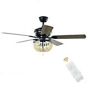 Costway 52" Retro Ceiling Fan Light with Reversible Blades Remote Control-Black