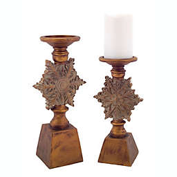 Melrose Set of 2 Brown Snowflake Christmas Pillar Candle Holders 13