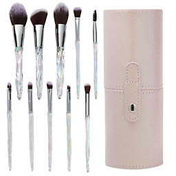Glamlily 10-Piece Crystal Makeup Brushes Set with Pink Travel Case Holder