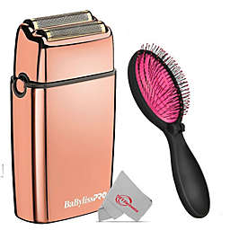 BaByliss PRO FOILFX02  Cordless Metal ROSE GOLD Double Foil Shaver FXFS2RG-ROSE GOLD with Detangling Brush BWP824-PINK