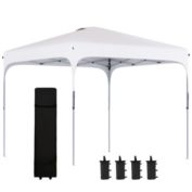 Outsunny 8.3' x 8.3' Pop Up Gazebo, Foldable Canopy Tent with Carry Bag with Wheels and 4 Leg Weight Bags for Outdoor Garden Patio Party, White