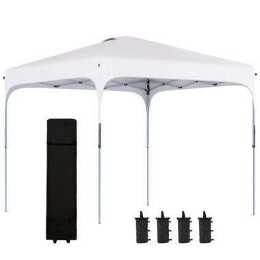 Outsunny 8.3' x 8.3' Pop Up Gazebo, Foldable Canopy Tent with Carry Bag with Wheels and 4 Leg Weight Bags for Outdoor Garden Patio Party, White. View a larger version of this product image.