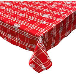 KOVOT Tablecloth - Red & White with Foil Accents Snowflakes -100% Cotton Table Cover for Christmas, Winter & Holiday Table Decor     X-Large Kitchen Dining Tabletop Oblong Rectangle (60