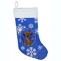 Caroline's Treasures Winter Snowflakes Chocolate Labrador Retriever Christmas Stocking 13.5 x 18