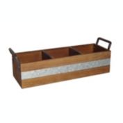 Cheungs Dark Brown Wooden 3 Slot Storage Caddy with Side Metal Handles And Center Galvanized Accent