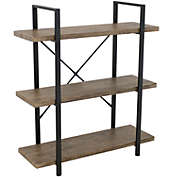Sunnydaze 3 Shelf Industrial Style Freestanding Etagere Bookshelf with Wood Veneer Shelves - Smoky Gray Veneer