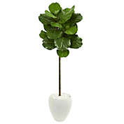 Nearly Natural 5&#39; Fiddle Leaf Artificial Tree in White Planter