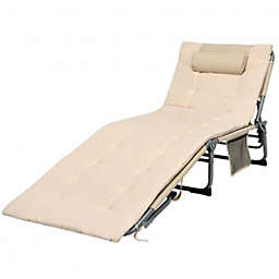 Costway 4-Fold Oversize Padded Folding Lounge Chair with Removable Soft Mattress-Beige