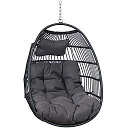 Sunnydaze Outdoor Resin Wicker Julia Hanging Basket Egg Chair Swing with Cushions and Headrest - Gray - 2pc