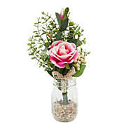 Farmlyn Creek Pink Rose and Eucalyptus Flower Bouquet, Artificial Floral Arrangement (14 x 7 In)