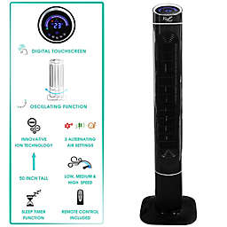 Vie Air 50 Inch Luxury Digital 3 Speed High Velocity Tower Fan with Fresh Air Ionizer and Remote Control in Black