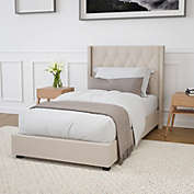 Merrick Lane Chenoa Upholstered Twin Size Platform Bed in Beige Fabric with Button Tufted Headboard