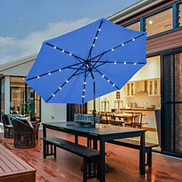 Costway 10' Solar LED Lighted Patio Market Umbrella Shade Tilt Adjustment Crank-Blue
