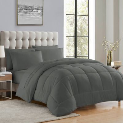 Sweet Home Collection Bed-in-A-Bag Solid Color Comforter & Sheet Set Soft All Season Bedding, Full, Gray