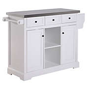 HOMCOM Rolling Kitchen Island with Stainless Steel Top & Drawers, Utility Portable Multi-Storage Cart on Wheels, White