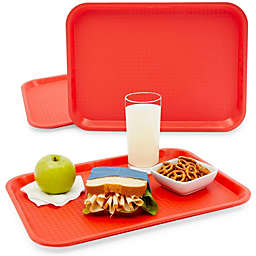 Okuna Outpost Red Plastic Serving Trays, Cafeteria Food Server (16 x 12 In, 2 Pack)