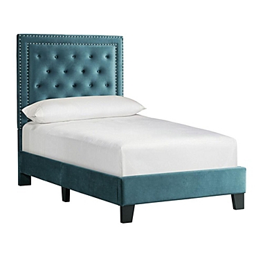 Elements Picket House Furnishings Teagan Twin Upholstered Platform Bed in Blue. View a larger version of this product image.