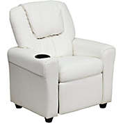 Flash Furniture Contemporary White Vinyl Kids Recliner With Cup Holder And Headrest - White Vinyl