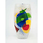 Art Glass Designs 11.75" Blue and Red Abstract Barrel Glass Vase