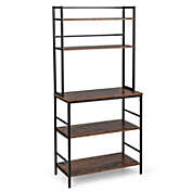 Slickblue 5-Tier Kitchen Bakers Rack with Hutch and Open Shelves-Rustic Brown