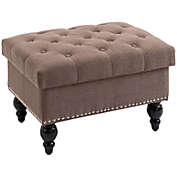 HOMCOM 25" Storage Ottoman with Removable Lid, Button-Tufted Fabric Bench for Footrest and Seat with Wood Legs