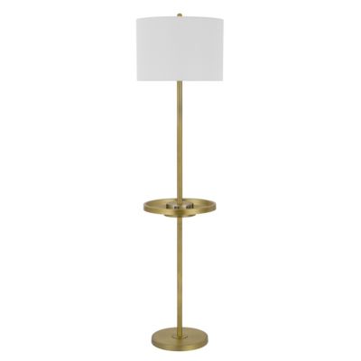 Saltaro Sherpi 62 Inch Brass Floor Lamp, Tray, Dimmer, 2 USB Ports, Matte Gold- Saltoro Sherpi